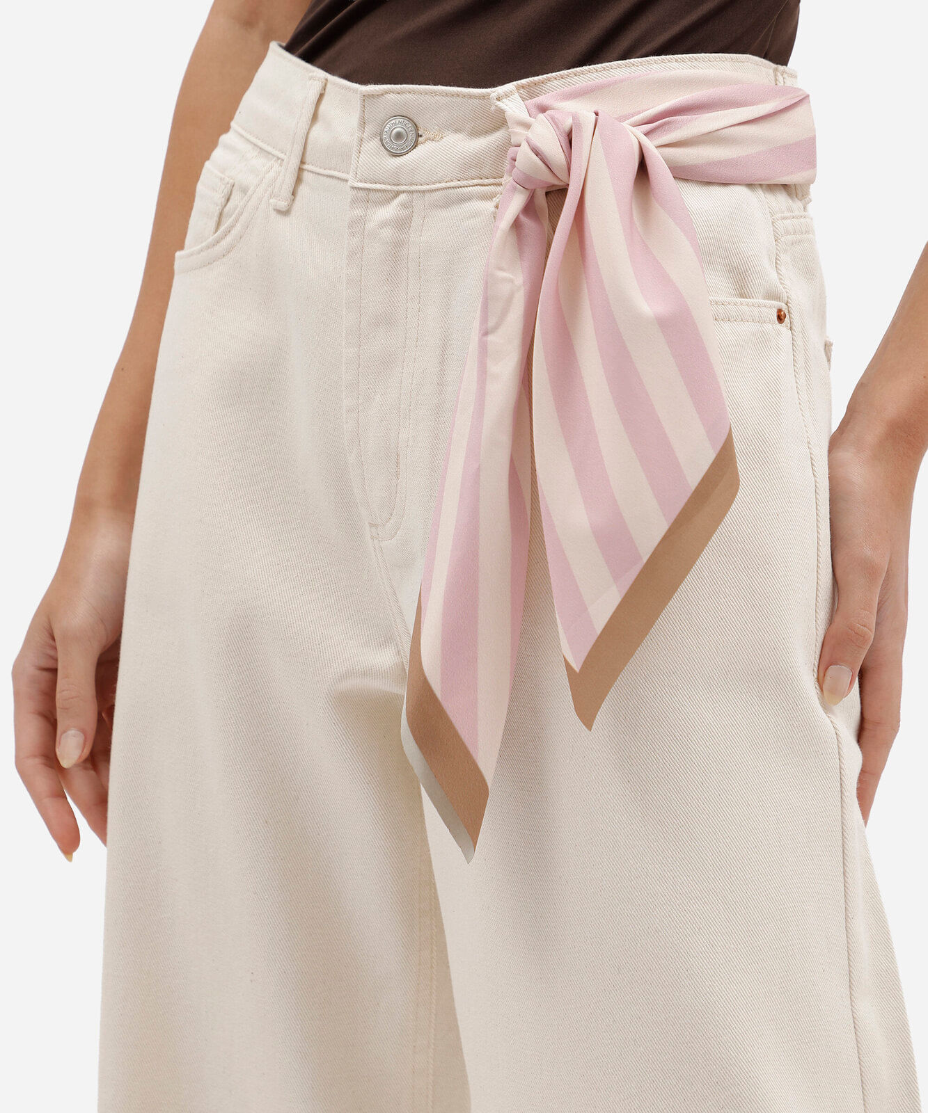 calça wide leg cropped feminina de sarja bege