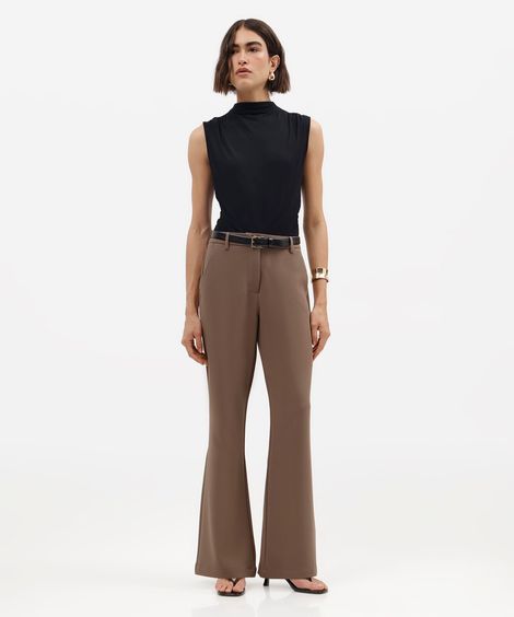 calça flare feminina de alfaiataria marrom