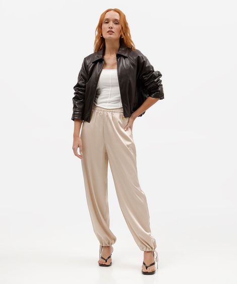 calça aladim feminina com amarração acetinada bege