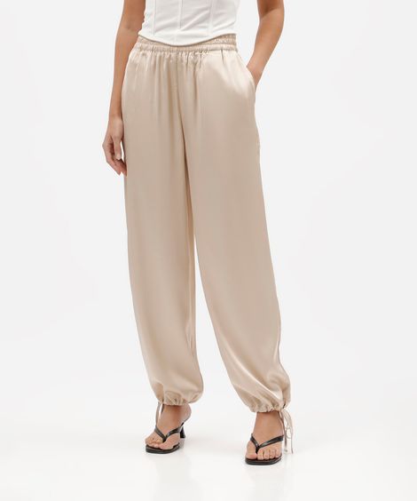 calça aladim feminina com amarração acetinada bege