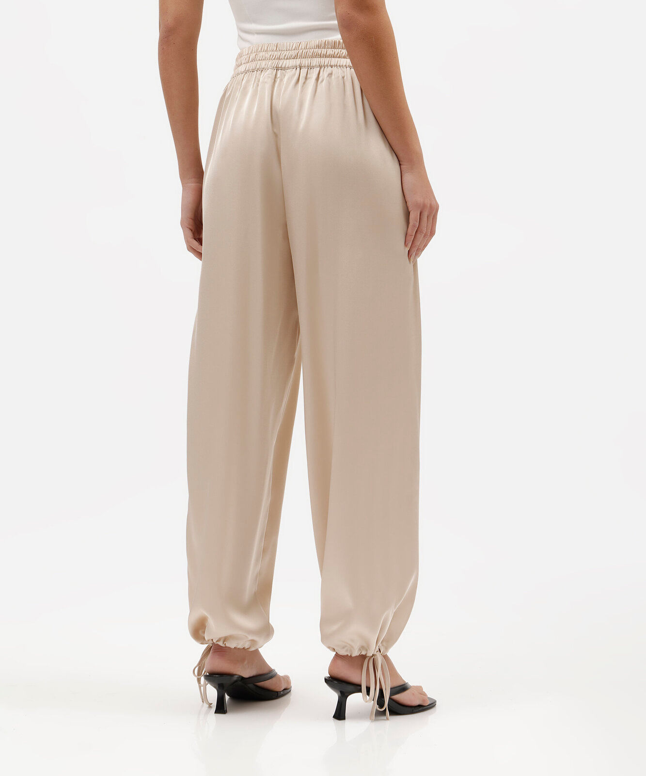 calça aladim feminina com amarração acetinada bege