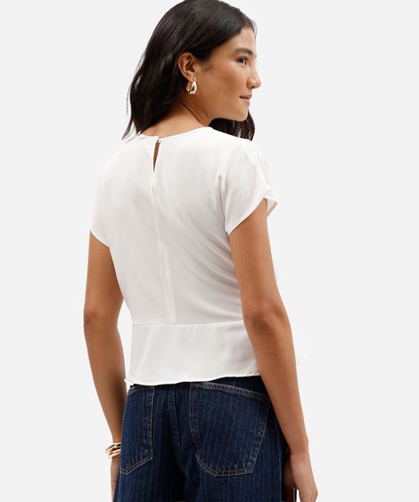 blusa feminina com amarração manga curta off white