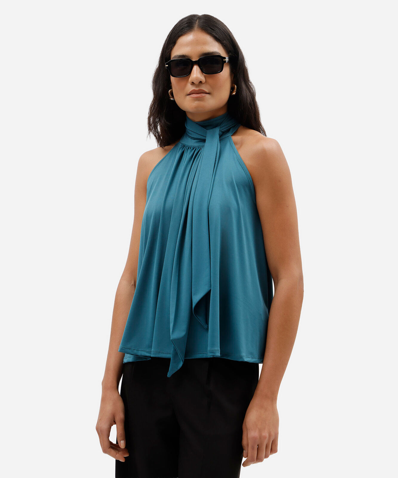 blusa feminina halterneck gola alta azul