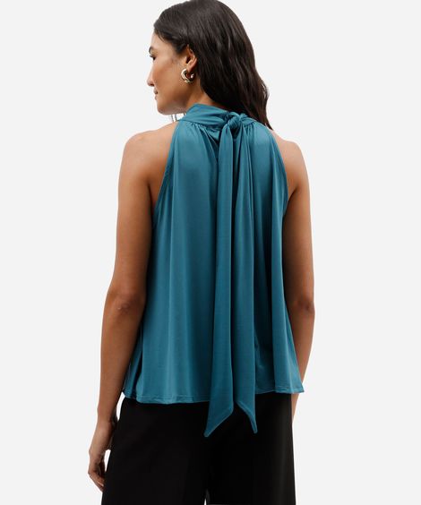 blusa feminina halterneck gola alta azul