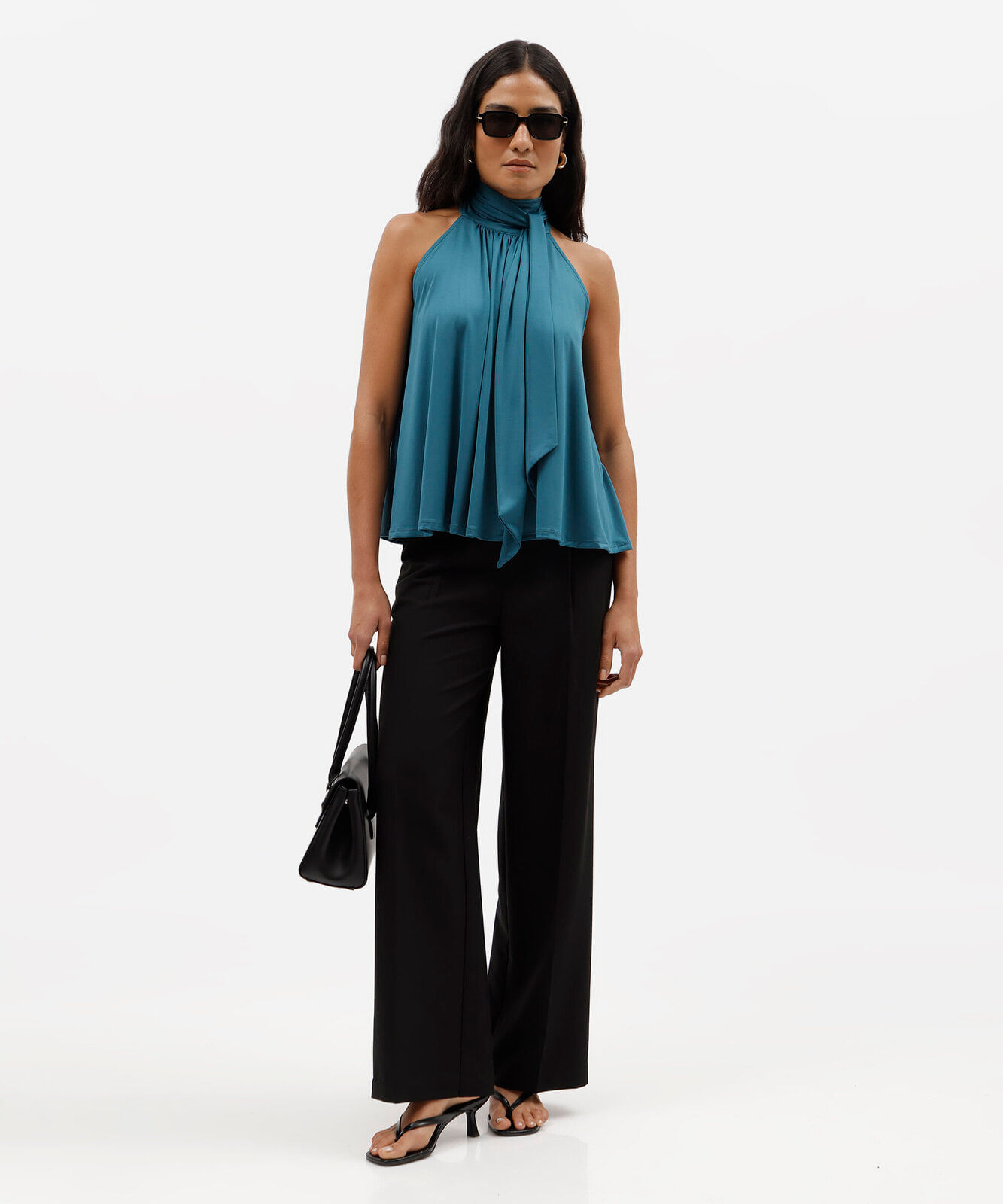 blusa feminina halterneck gola alta azul