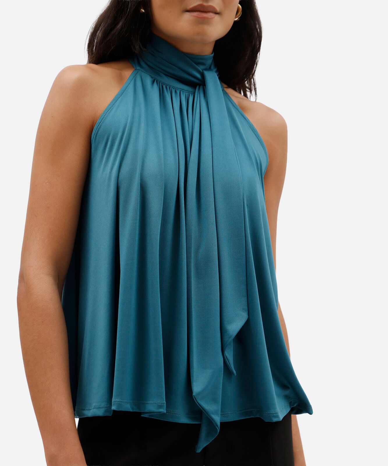 blusa feminina halterneck gola alta azul