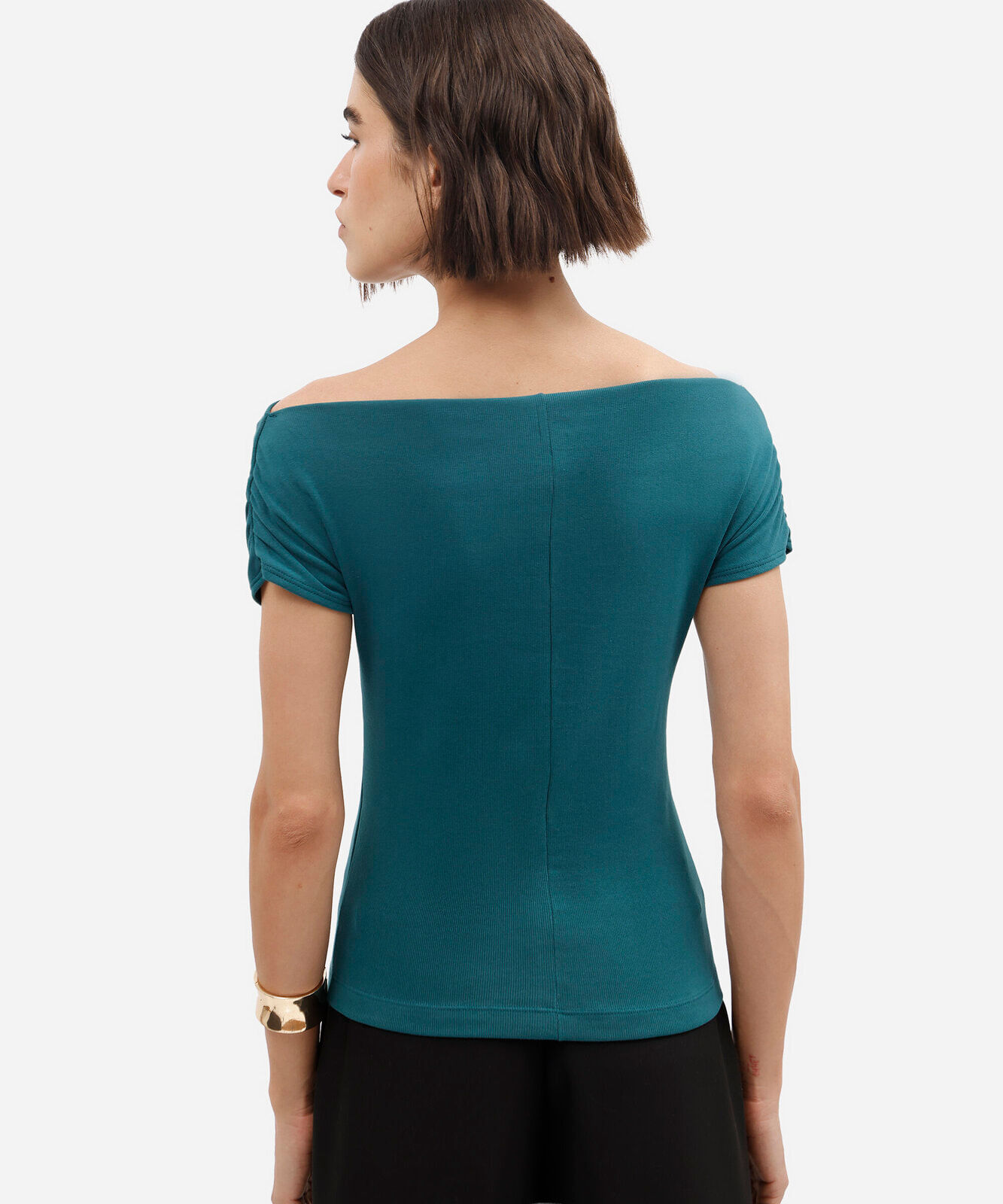 blusa feminina de algodão ombro a ombro manga curta azul