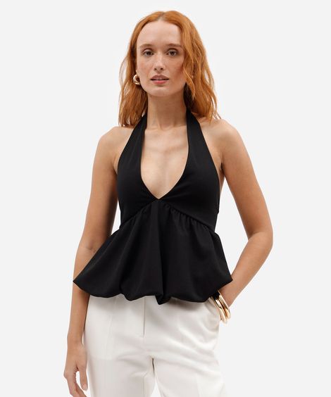 blusa frente única balonê feminina texturizada preta