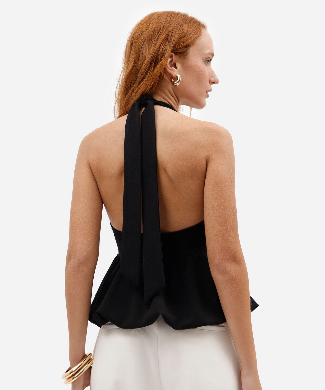 blusa frente única balonê feminina texturizada preta