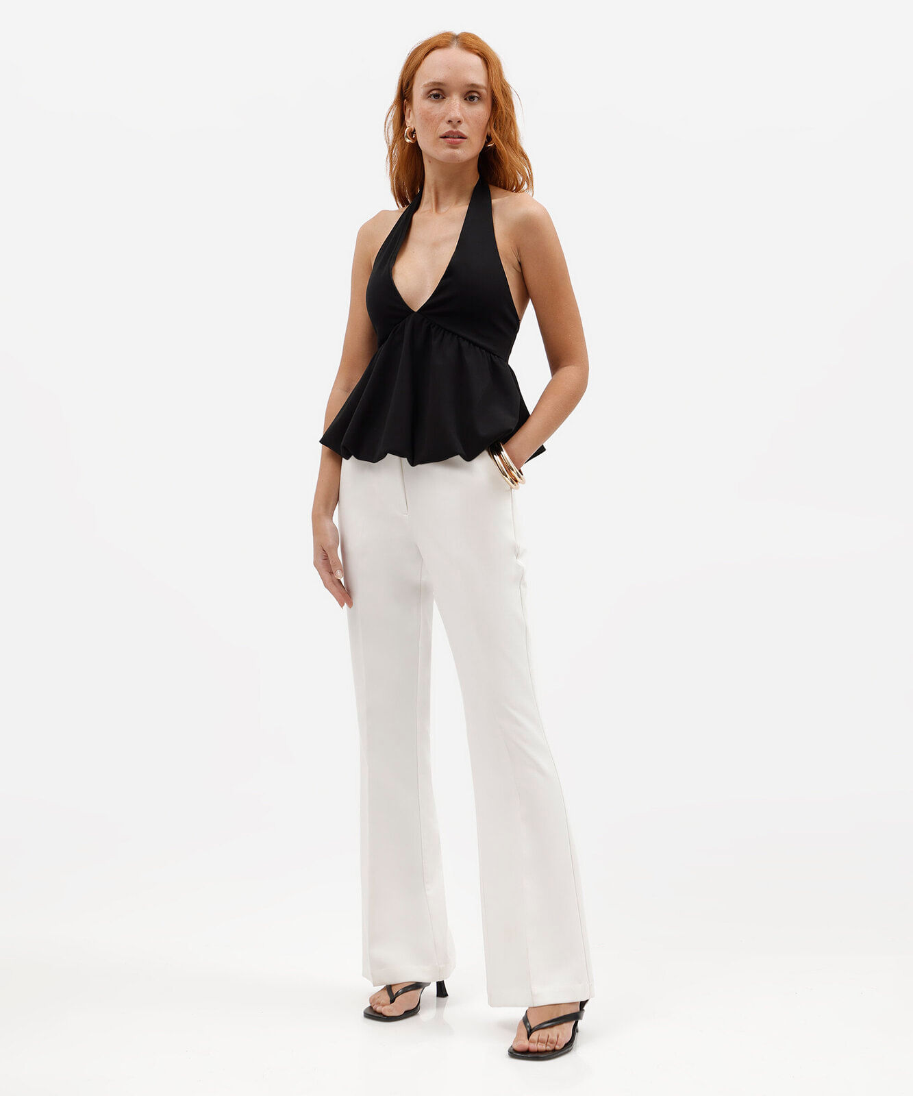 blusa frente única balonê feminina texturizada preta