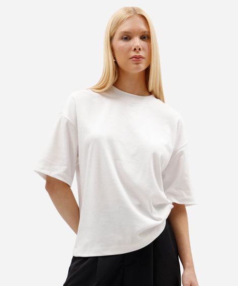 camiseta oversized feminina com algodão manga curta off white