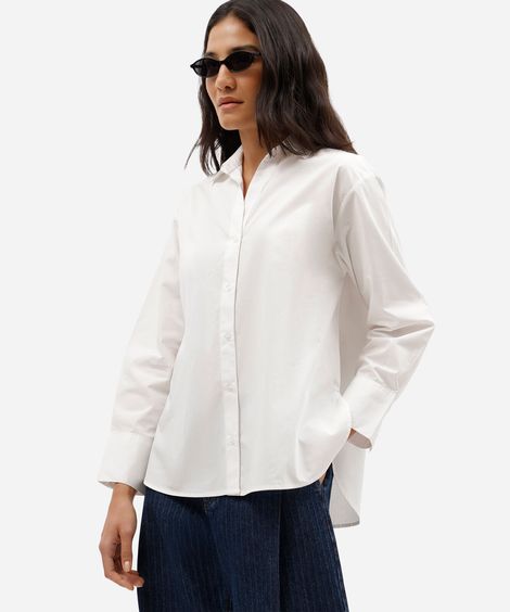 camisa oversized feminina de algodão decote v manga longa off white
