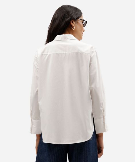 camisa oversized feminina de algodão decote v manga longa off white
