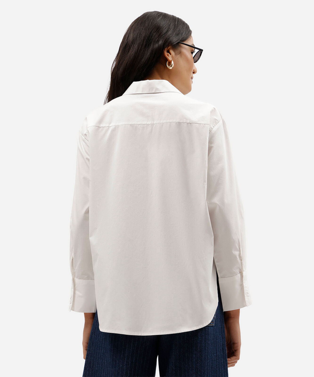 camisa oversized feminina de algodão decote v manga longa off white