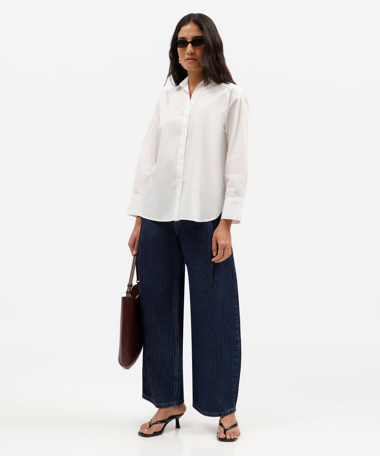 camisa oversized feminina de algodão decote v manga longa off white