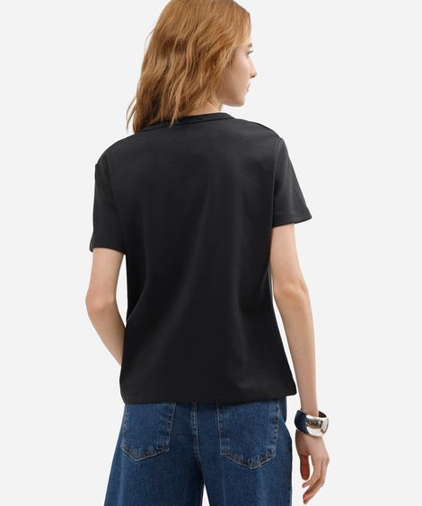 camiseta feminina de manga curta em malha ponto roma preta