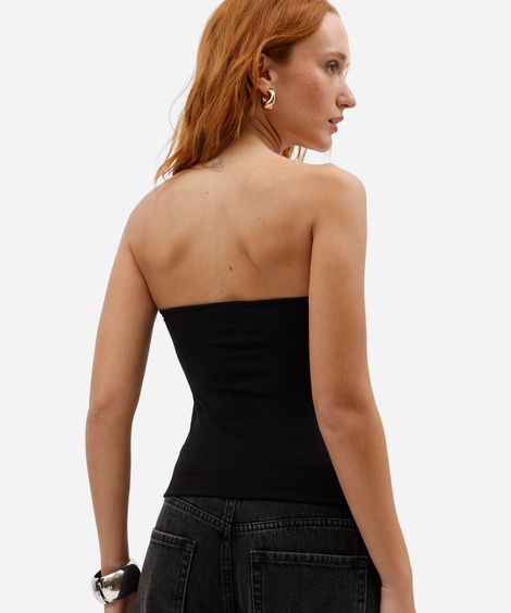 blusa corset sem alça feminina decote coração preta