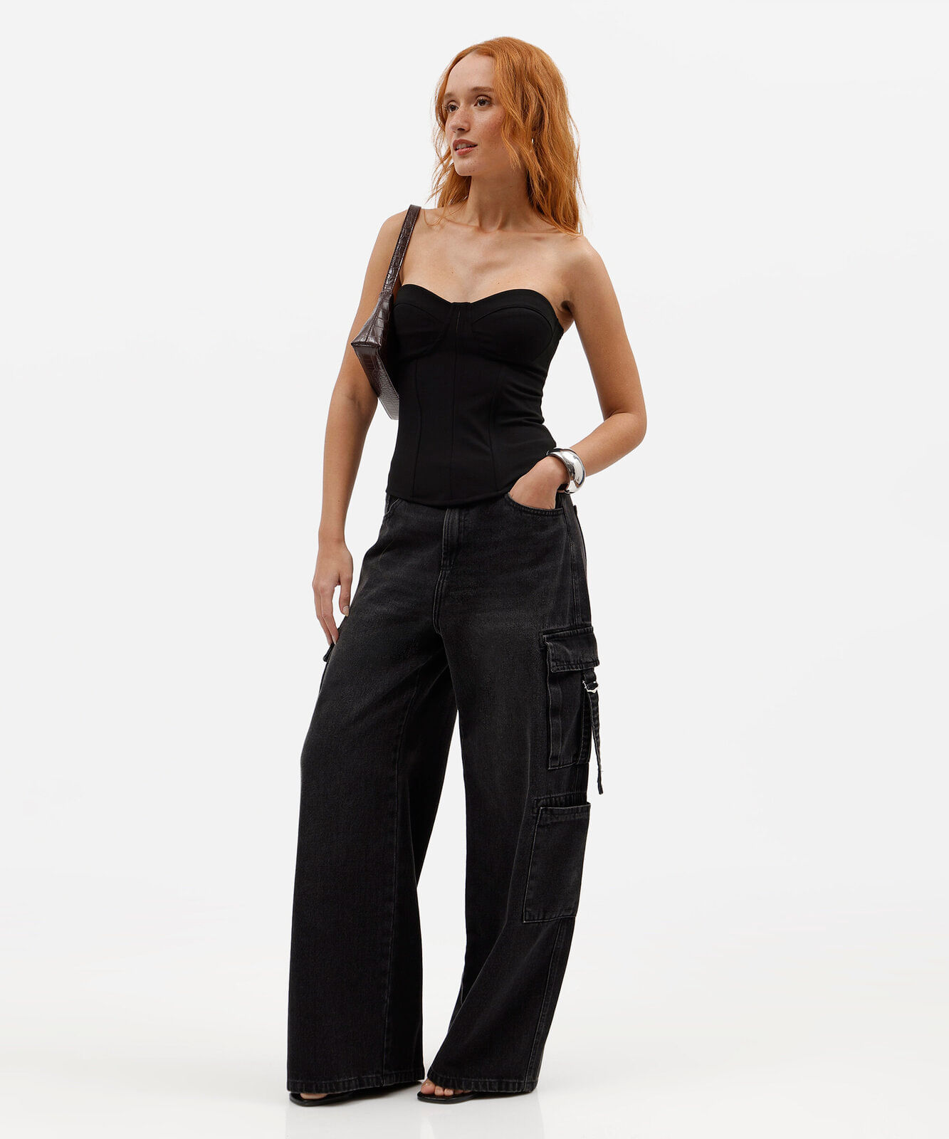 blusa corset sem alça feminina decote coração preta