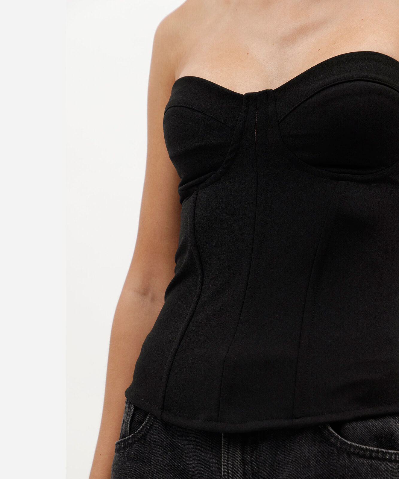 blusa corset sem alça feminina decote coração preta