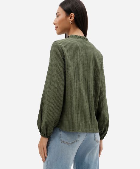 bata feminina manga longa xadrez com babado verde