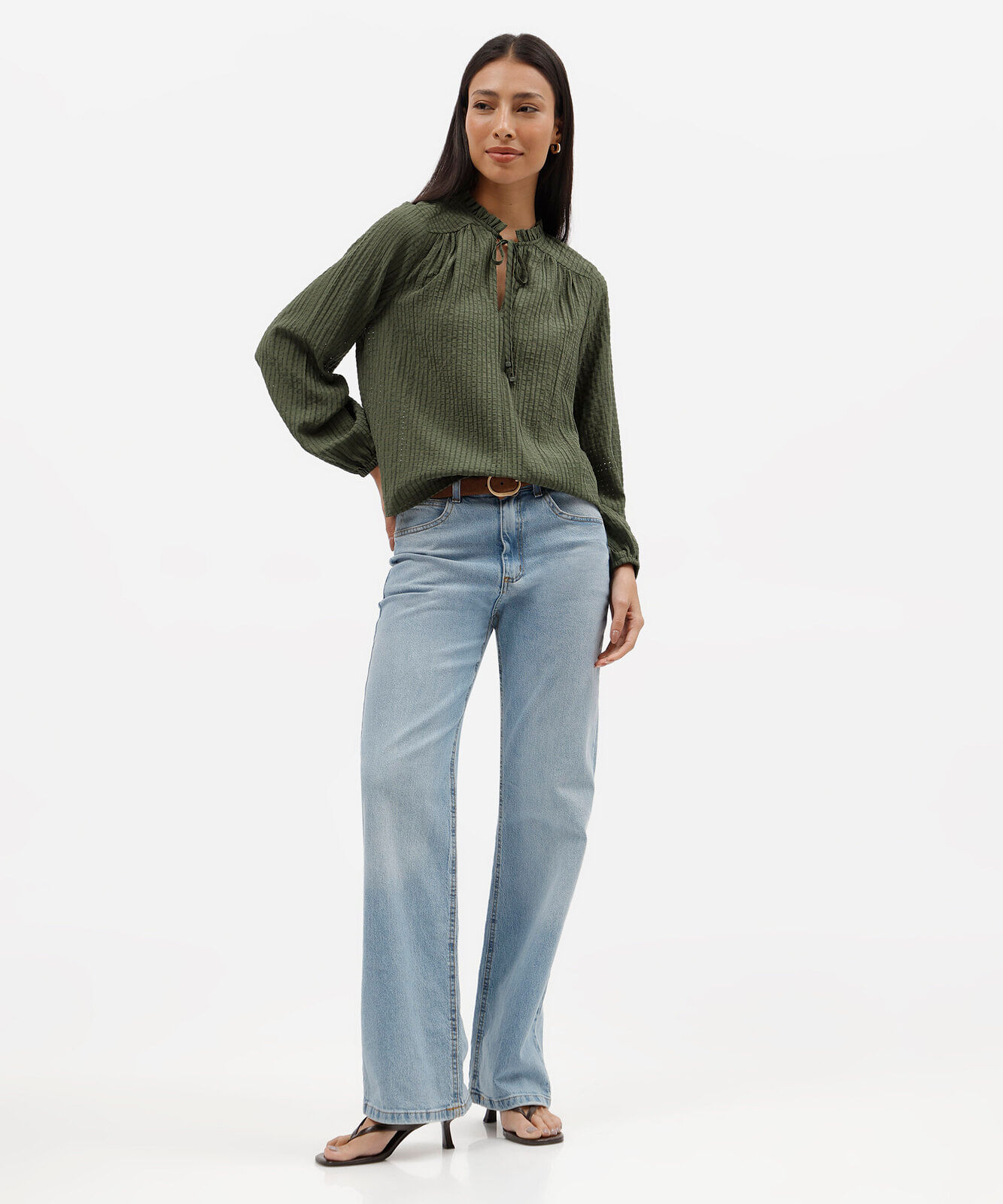 bata feminina manga longa xadrez com babado verde