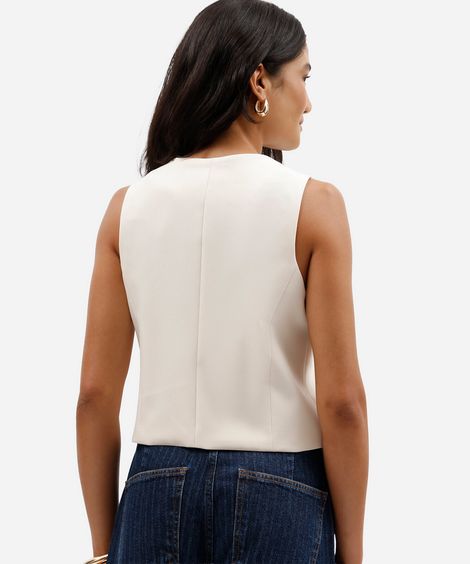 colete de alfaiataria feminino decote redondo off white