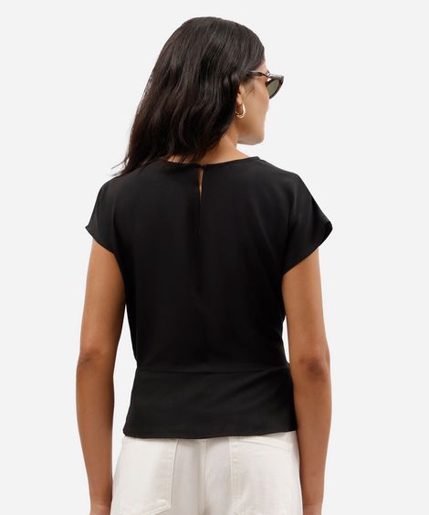 blusa feminina com amarração manga curta preta
