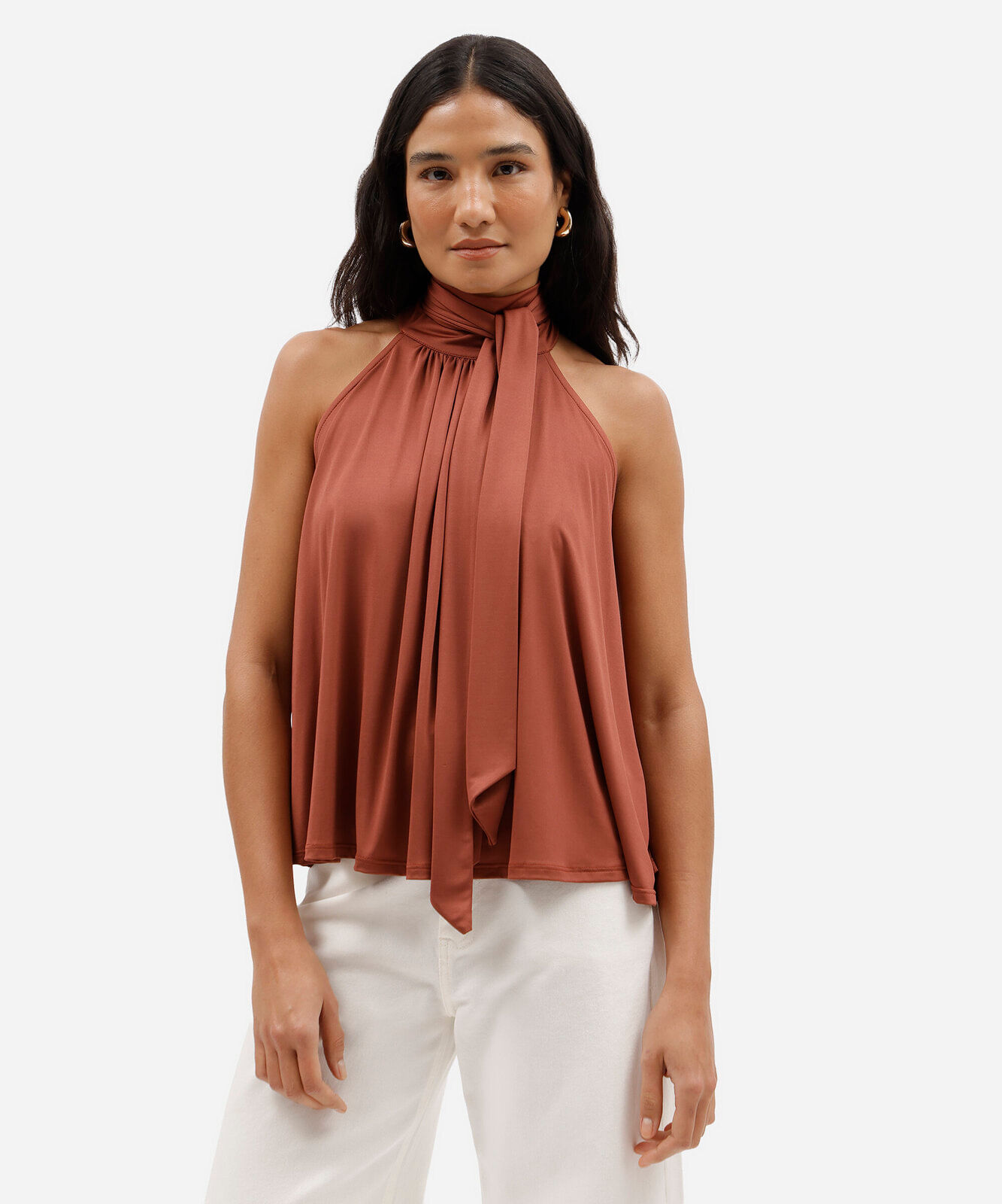 blusa feminina halterneck gola alta marrom