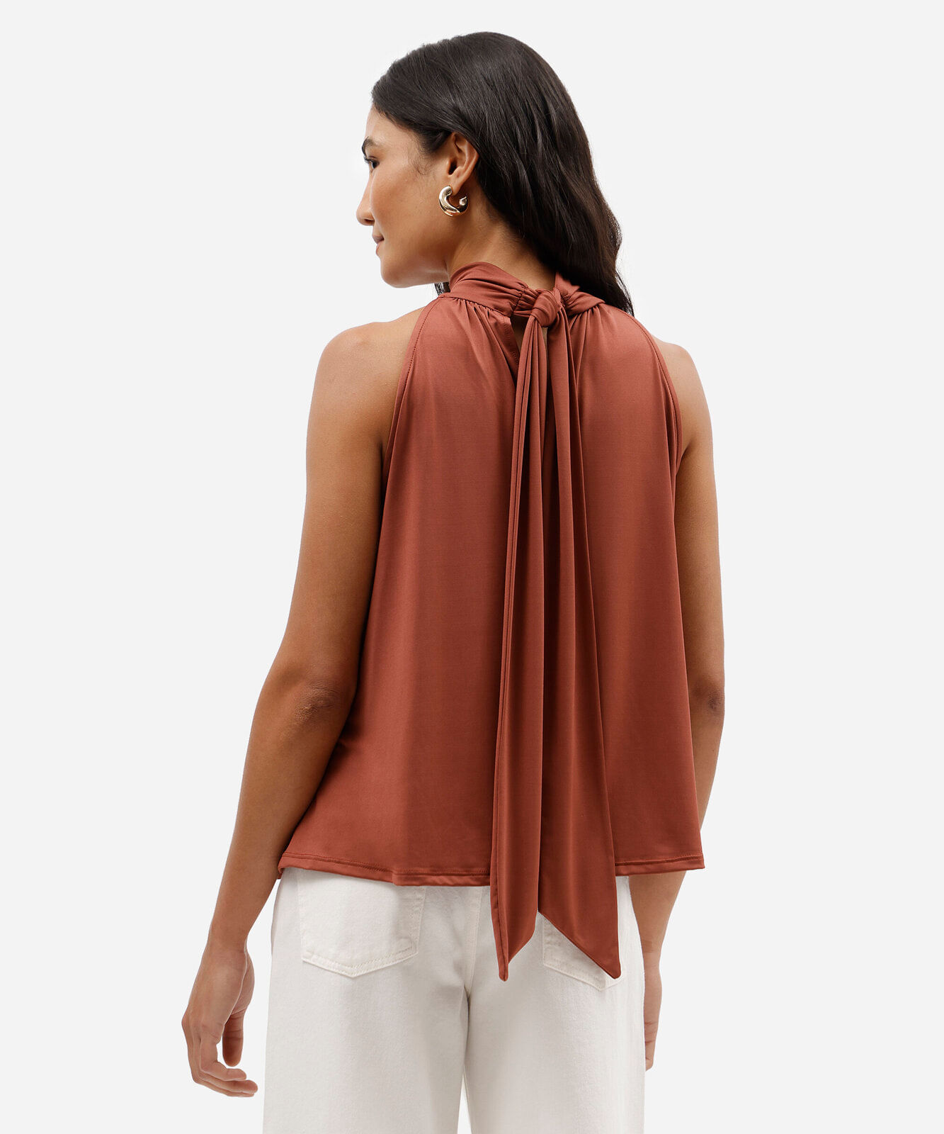 blusa feminina halterneck gola alta marrom