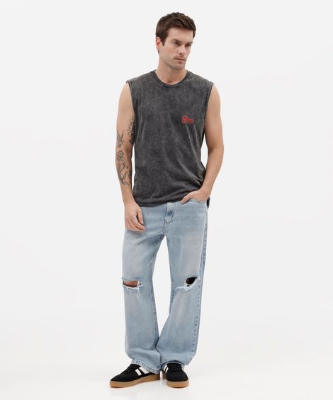 calça baggy masculina jeans destroyed azul
