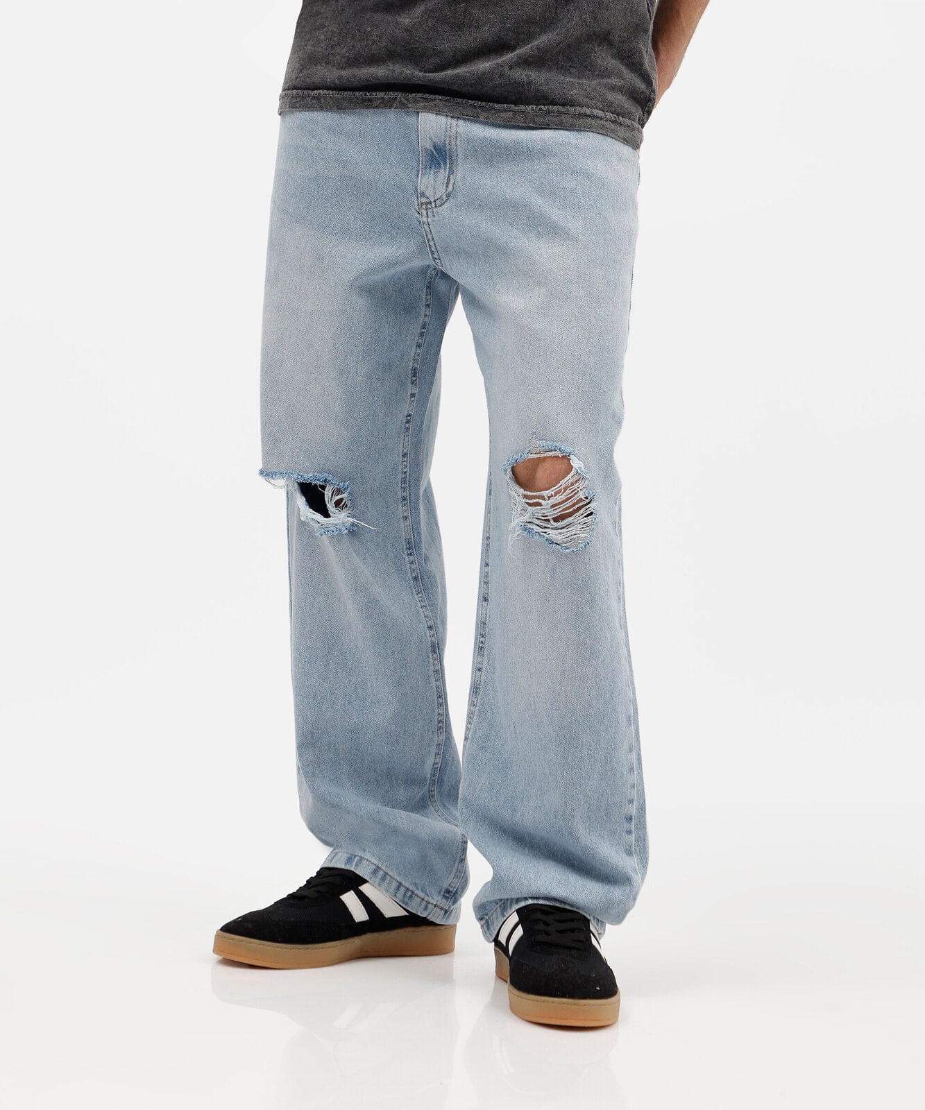 calça baggy masculina jeans destroyed azul