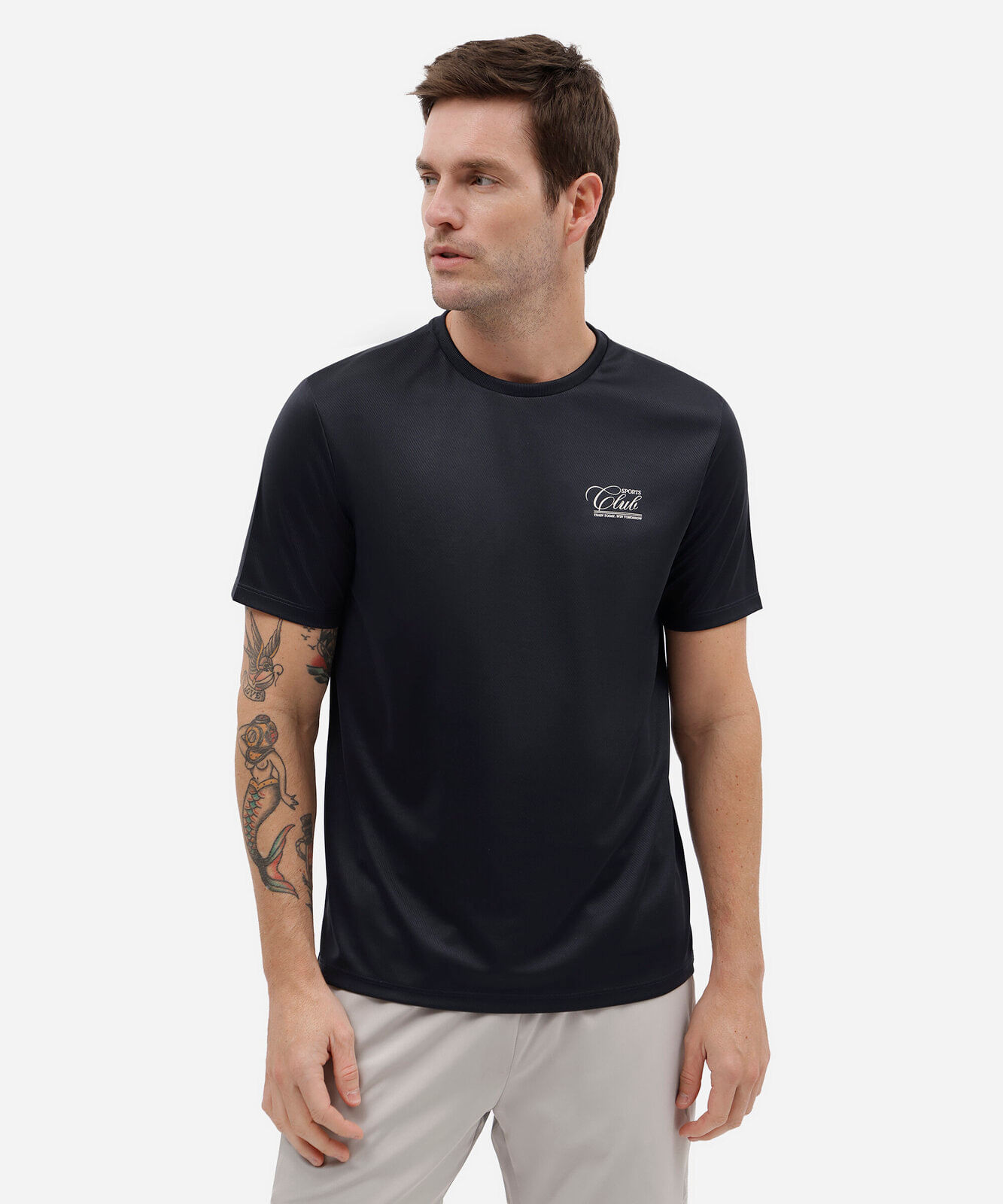 camiseta esportiva masculina manga curta estampada azul
