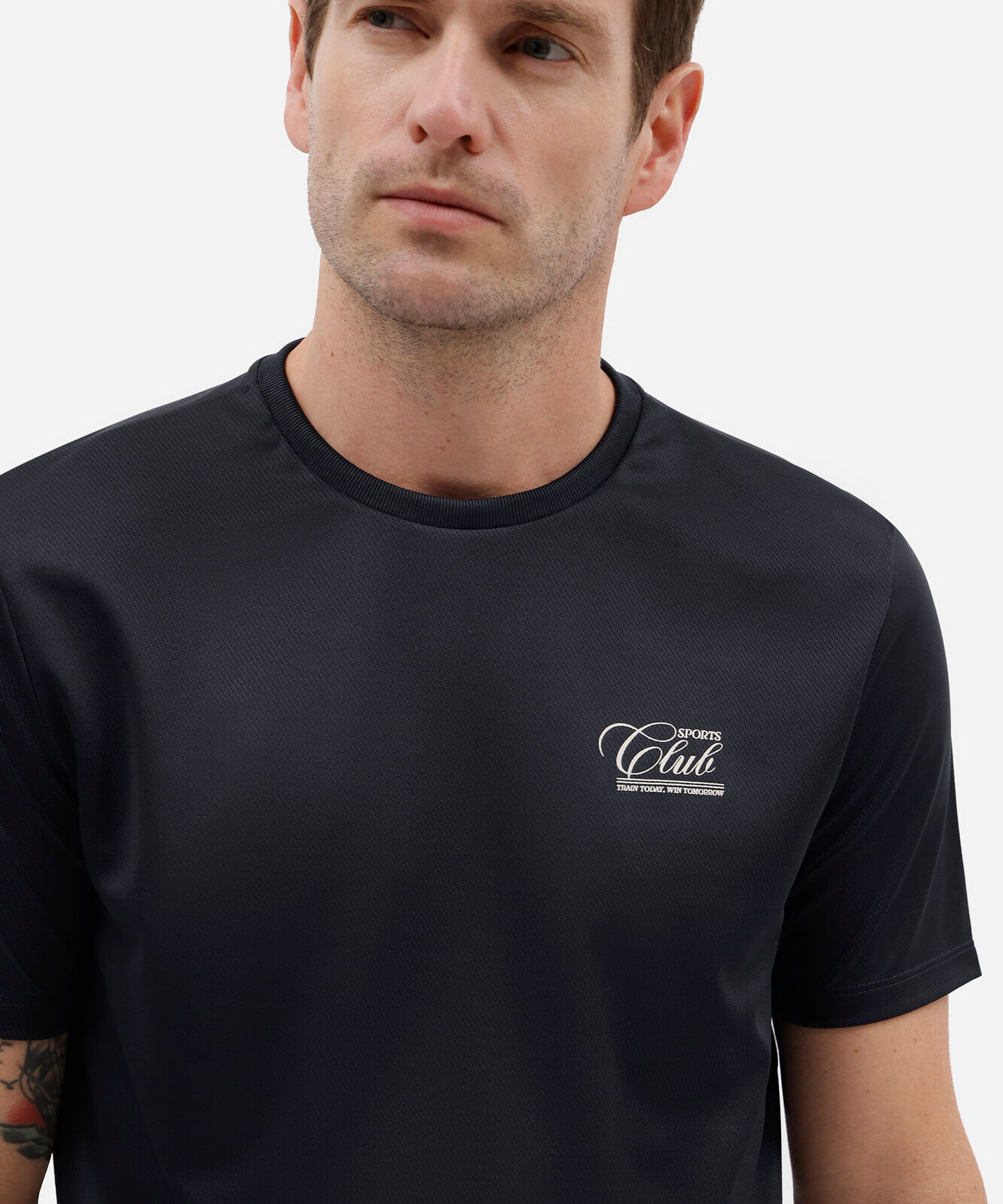 camiseta esportiva masculina manga curta estampada azul