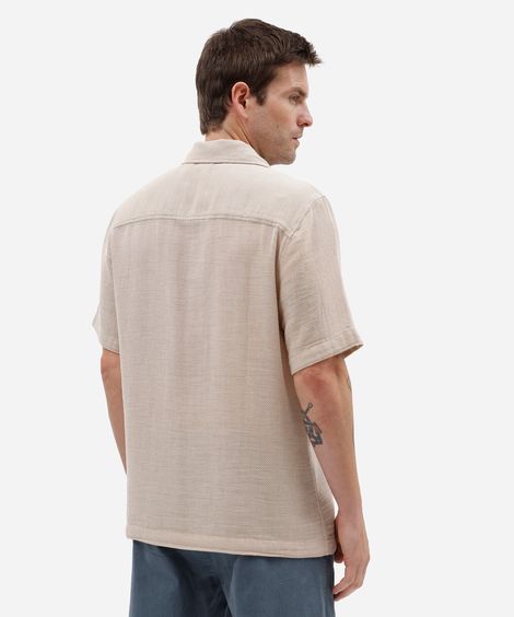 camisa masculina manga curta comfort texturizada bege