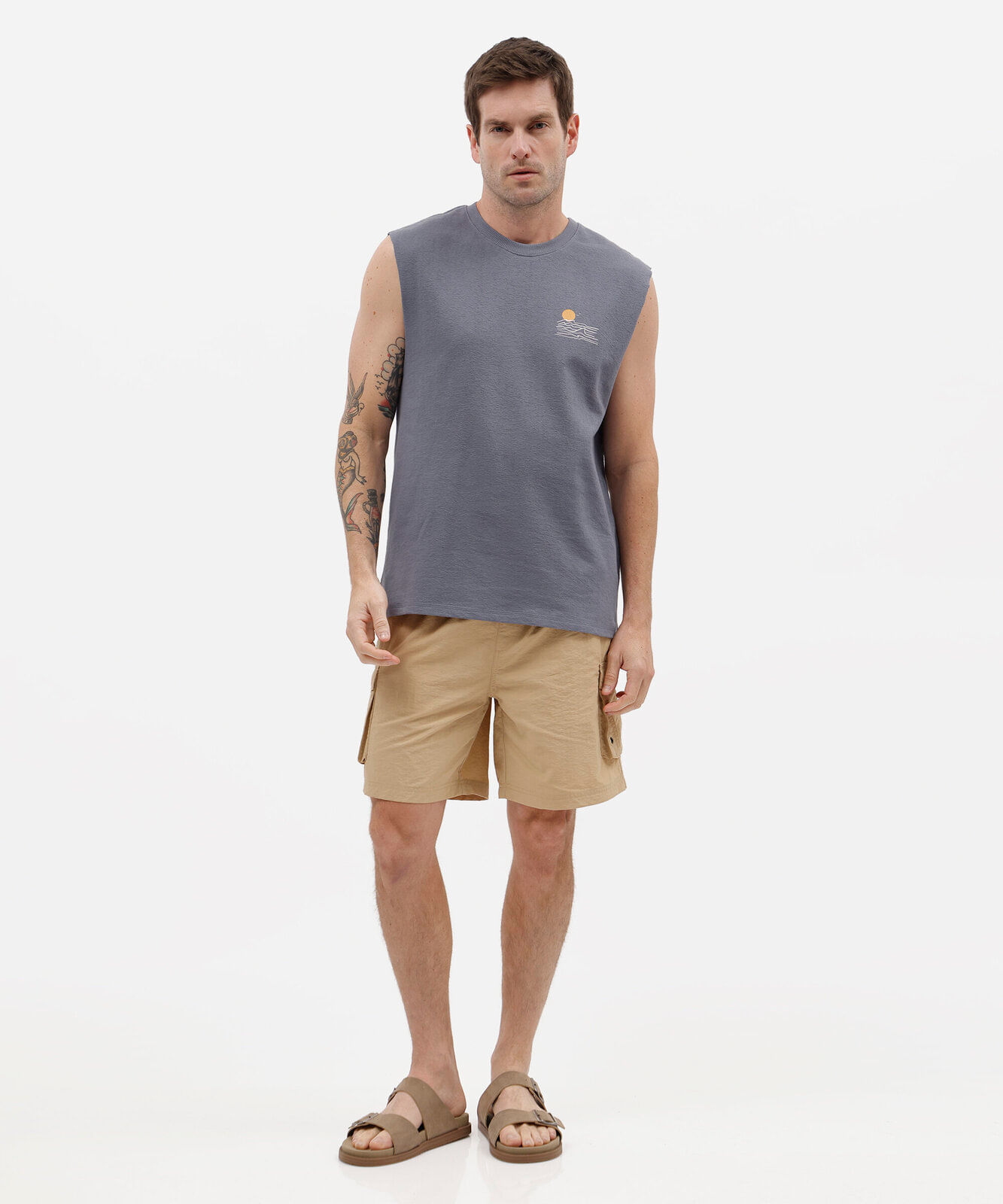 regata machão masculina de algodão estampada azul