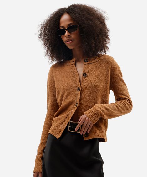 cardigan feminino de tricot texturizado marrom