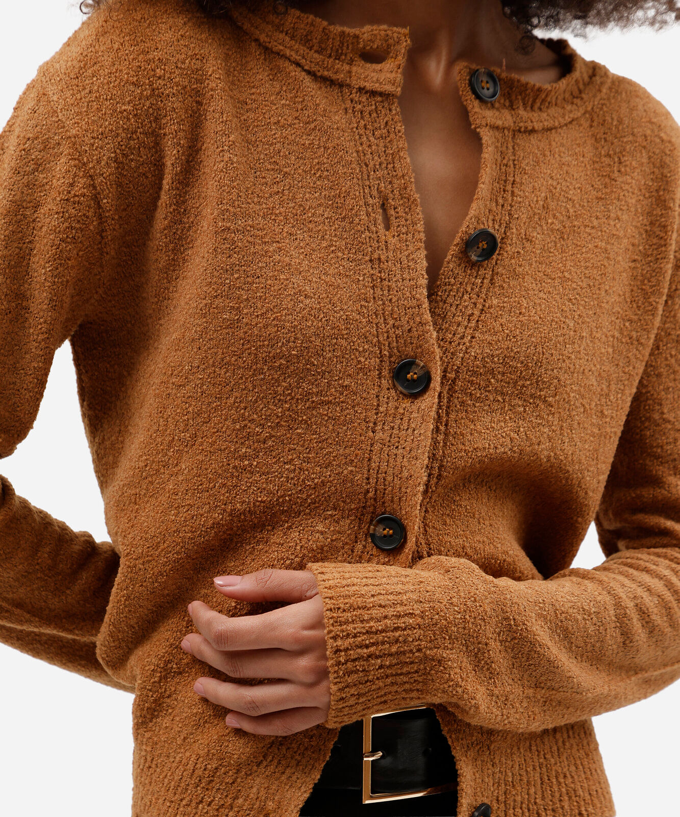 cardigan feminino de tricot texturizado marrom
