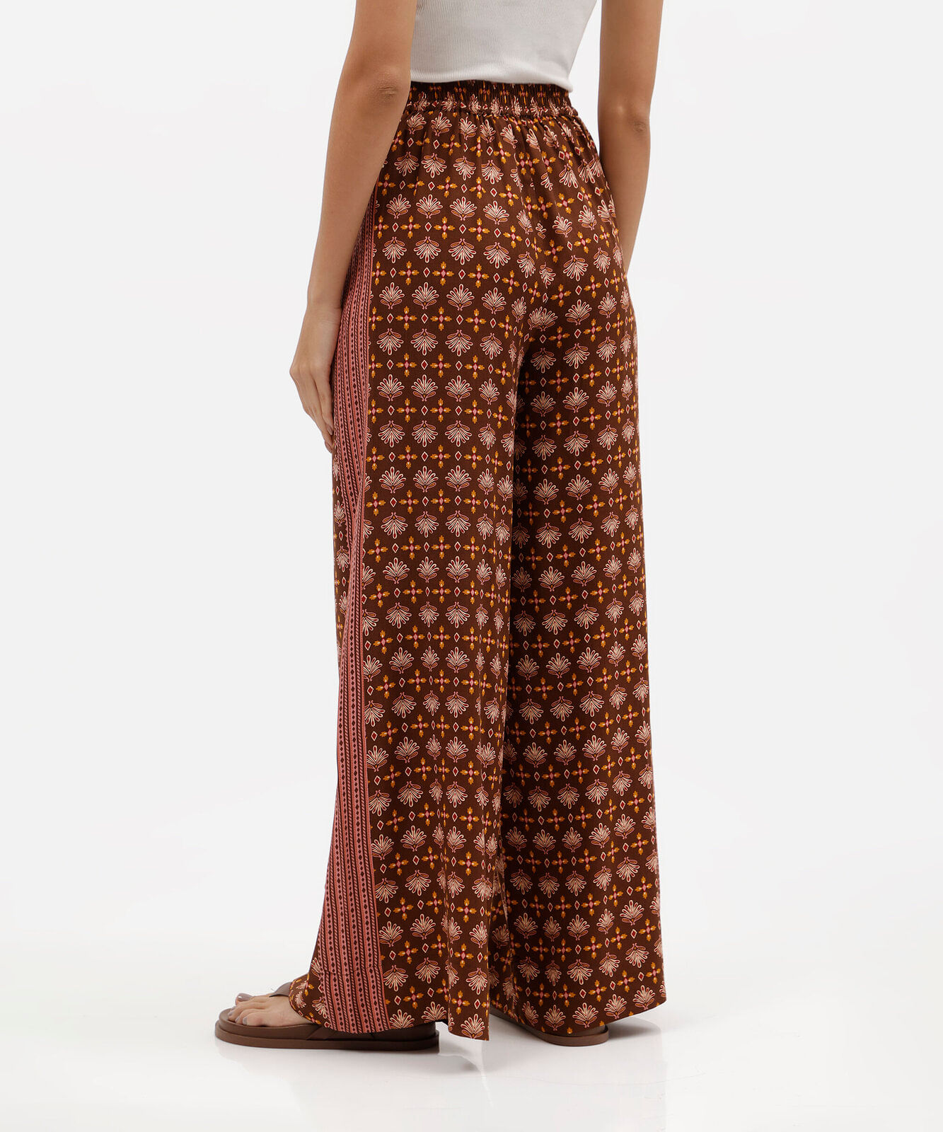 calça wide leg feminina de viscose étnica marrom