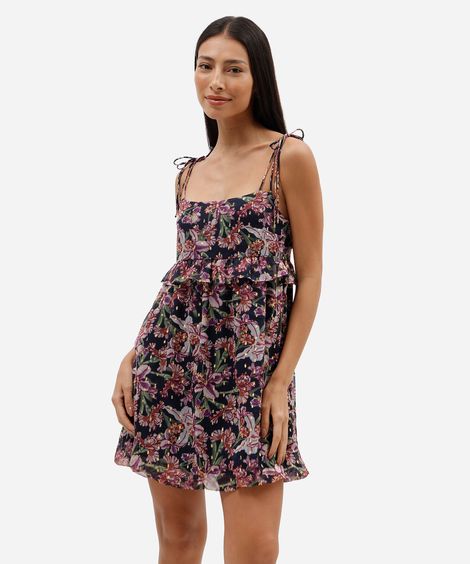 vestido curto balonê feminino com babado floral azul