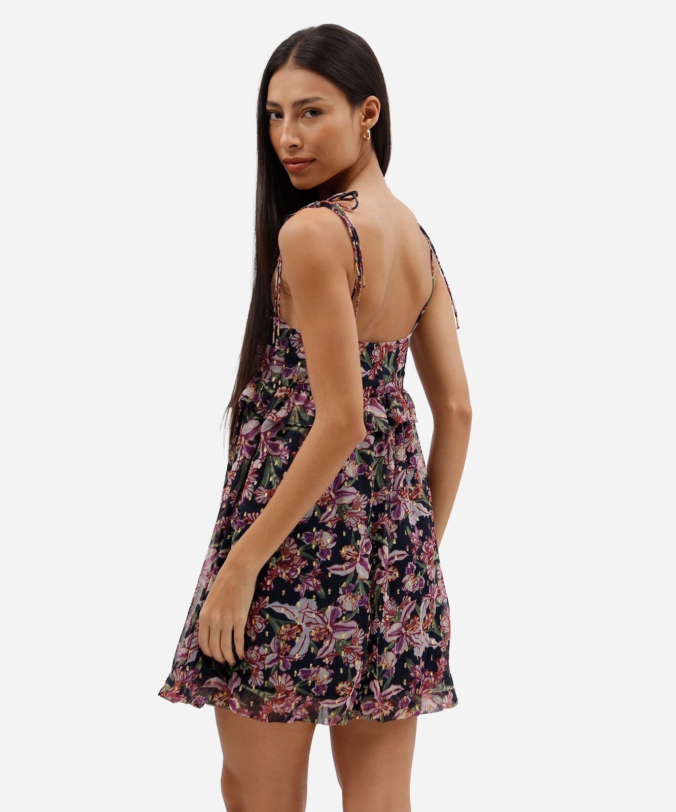 vestido curto balonê feminino com babado floral azul