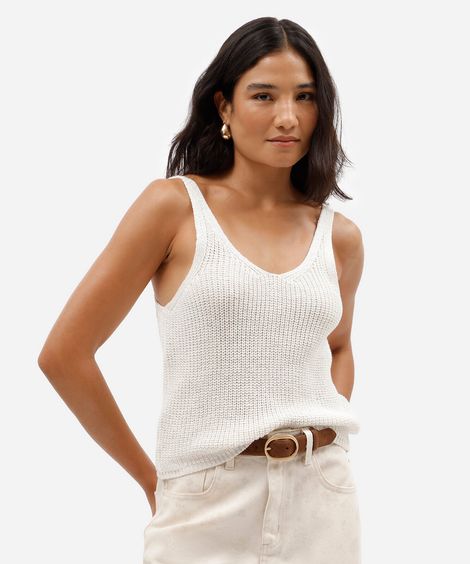 regata feminina de tricot decote v bege