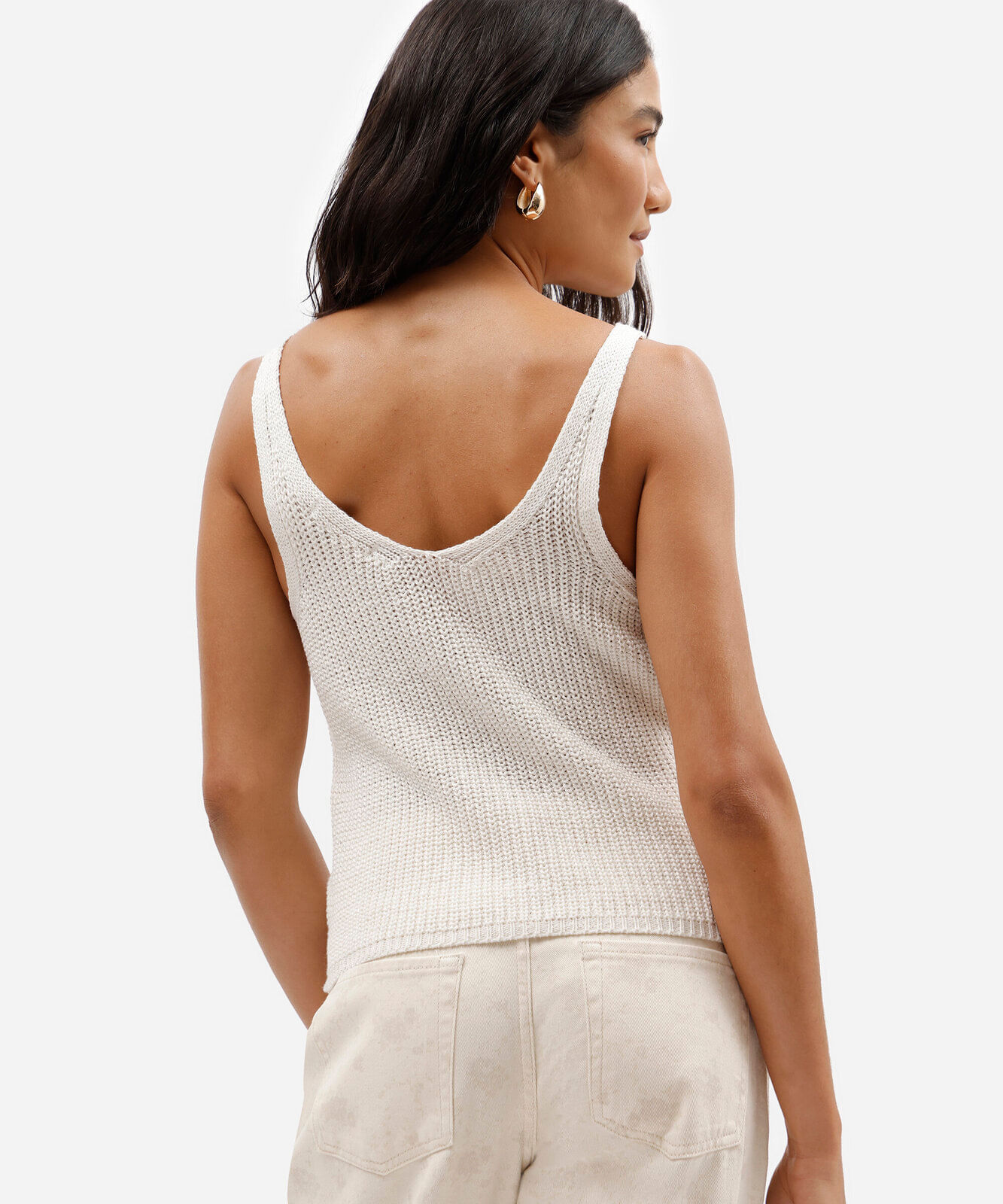 regata feminina de tricot decote v bege