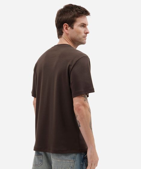 camiseta masculina comfort de malha interlock lisa marrom