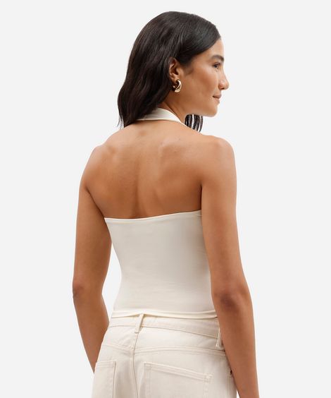 blusa frente única feminina decote v bege