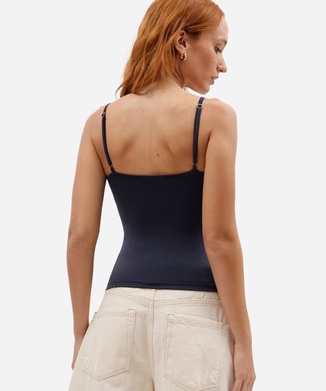 regata alça fina feminina com renda azul