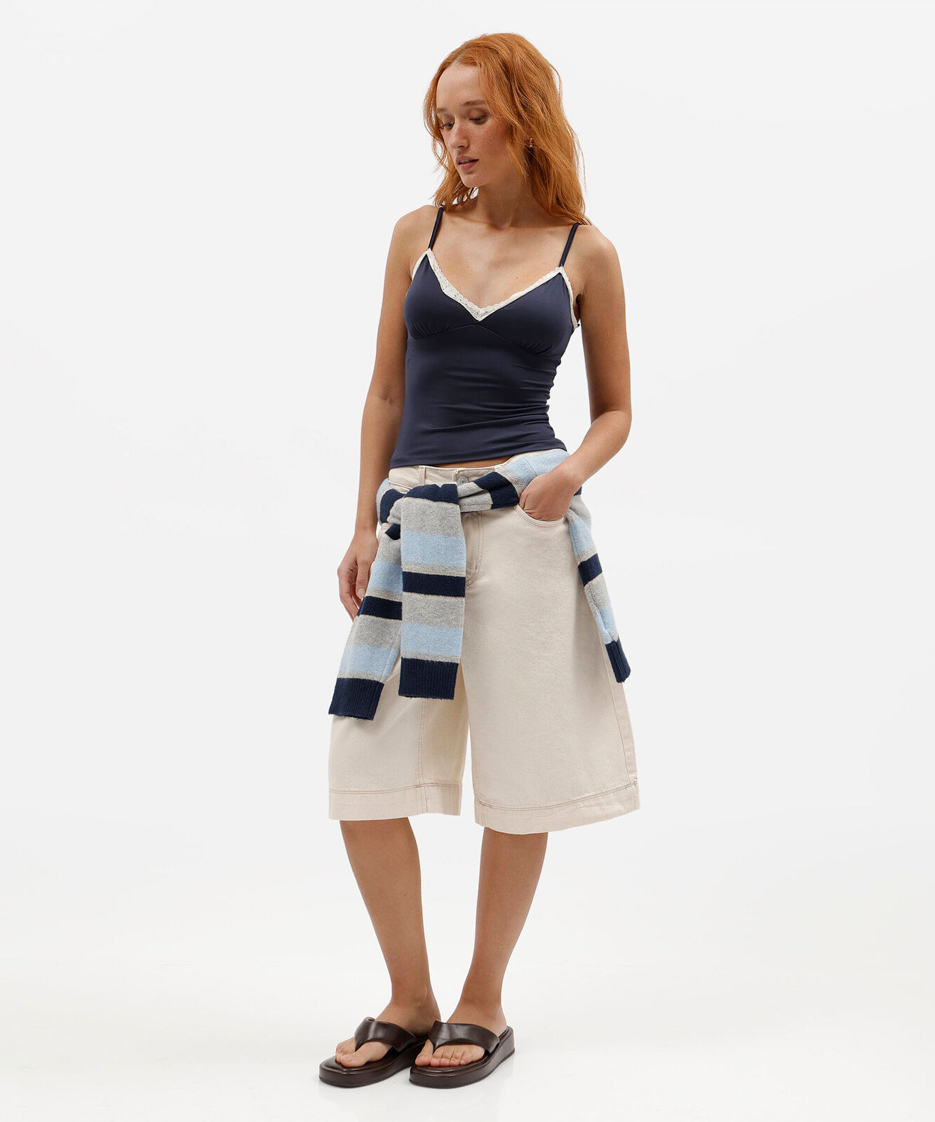 regata alça fina feminina com renda azul