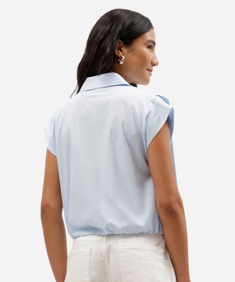 camisa balonê feminina de algodão sem manga azul