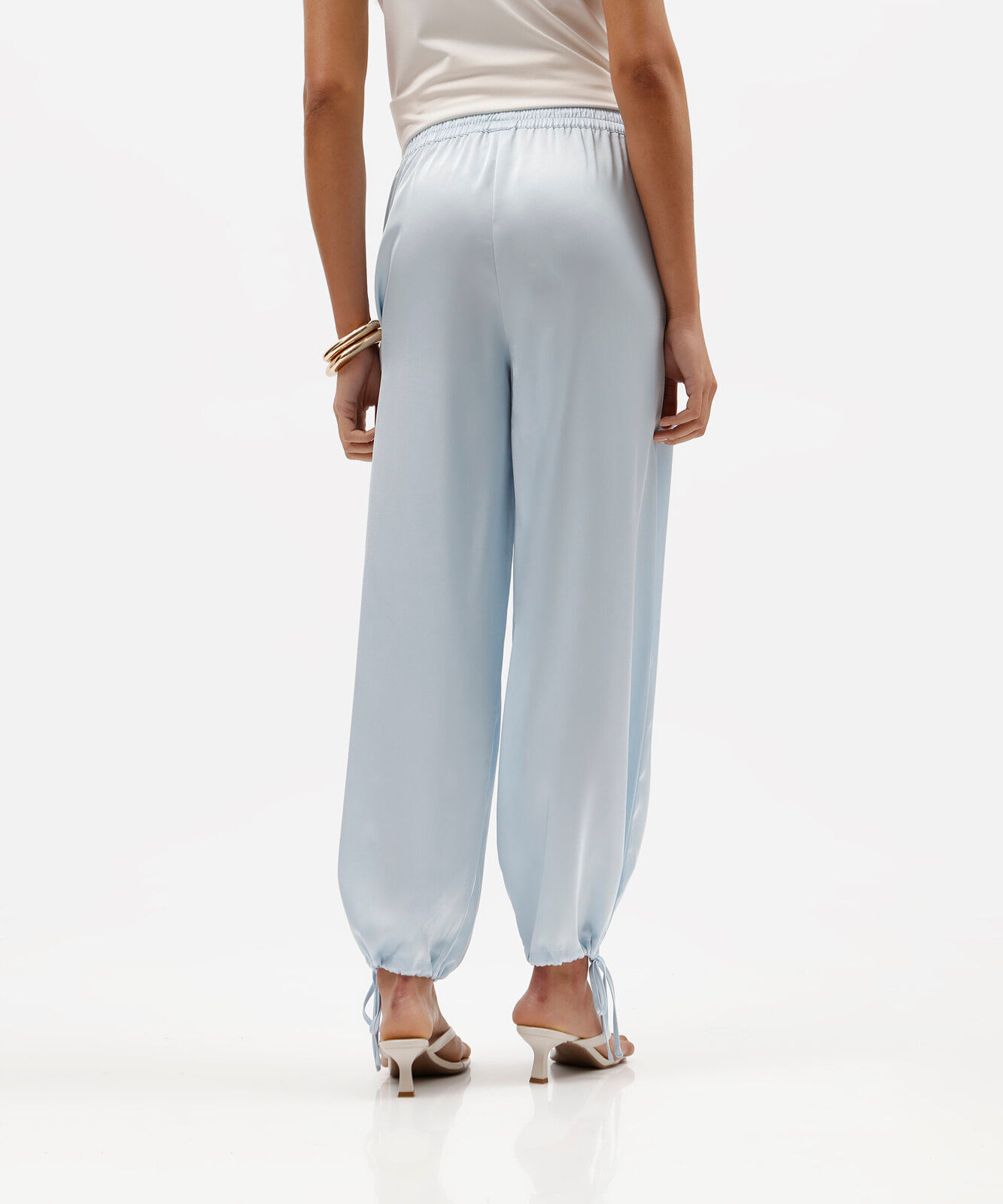 calça aladim feminina com amarração acetinada azul