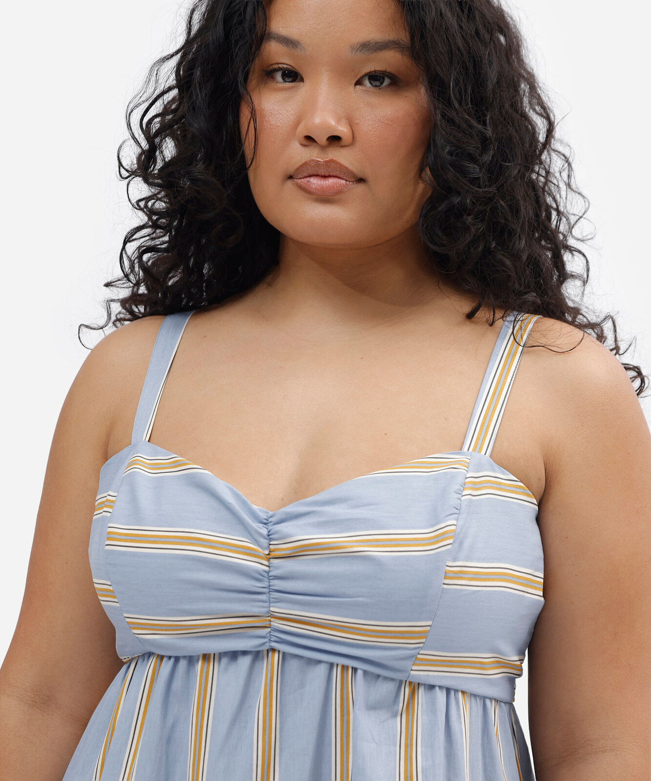 vestido longo alça fina feminino de algodão listrado plus size azul