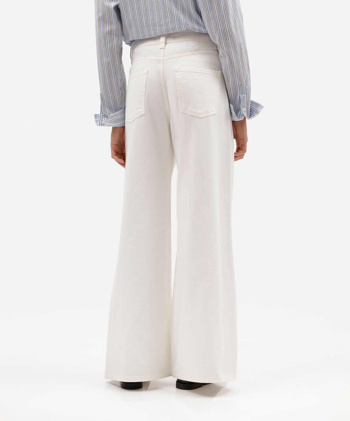 calça wide leg feminina de sarja cintura alta off white